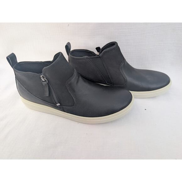 Ecco Women's Soft Classic Ankle Boot Sz 39 8-8.5 Nubuck Leather Black Side Zip - Picture 1 of 8